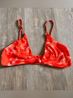 Red Floral Knot-Front Bikini Top - Women Swim